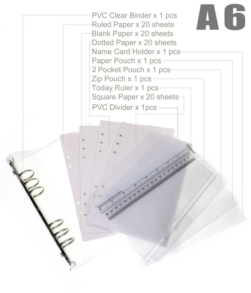 Zelten A6 A5 6-Holes Colorful PVC Cover Round Ring View Binder with Snap Button Closure File Folder for Loose Leaf Sheet Protectors Notebook Refill (Parfait Pink, A6 Combo) - Image 4