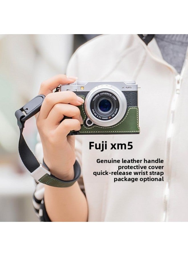 For Fuji Xm5 Handle Protective Case X100vi Handle Leather Case Camera Bag Base Shoulder Strap Quick Release Wrist Strap-Color:Handle Xm5 Classic Black Leather Protective Case + Classic Black Quick R - Image 3