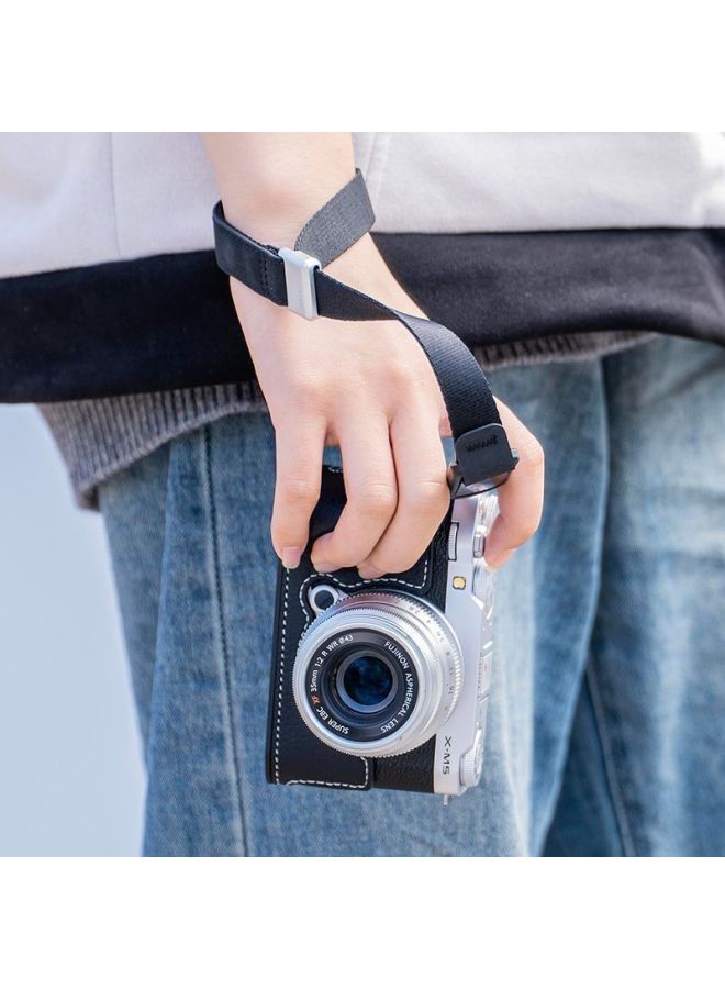For Fuji Xm5 Handle Protective Case X100vi Handle Leather Case Camera Bag Base Shoulder Strap Quick Release Wrist Strap-Color:Handle Xm5 Classic Black Leather Protective Case + Classic Black Quick R - Image 1