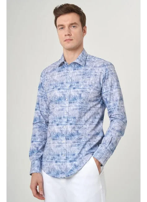 Bisse Men's Slim Fit Long Sleeve Sports Shirt BLUE GM22Y221038_K35