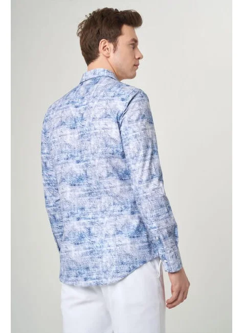Bisse Men's Slim Fit Long Sleeve Sports Shirt BLUE GM22Y221038_K35