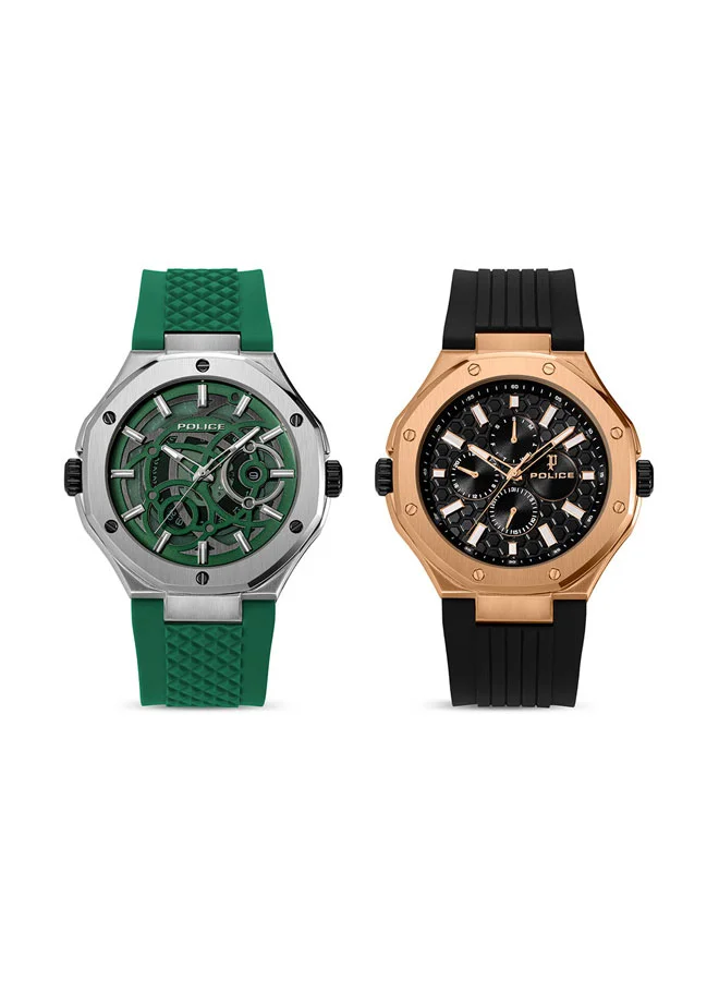 بوليس Dual Green Black Dial Black Green Silicone Strap Multifunction Watch for Men - 44mm