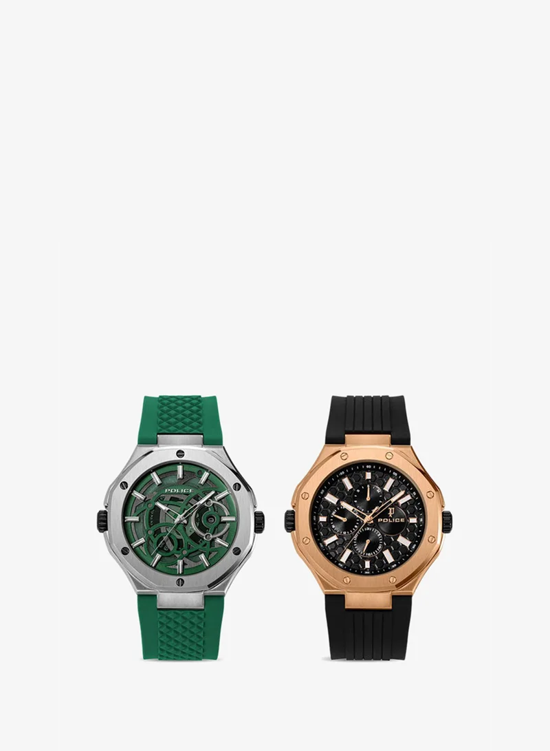 POLICE Dual Green Black Dial Black Green Silicone Strap Multifunction Watch for Men - 44mm