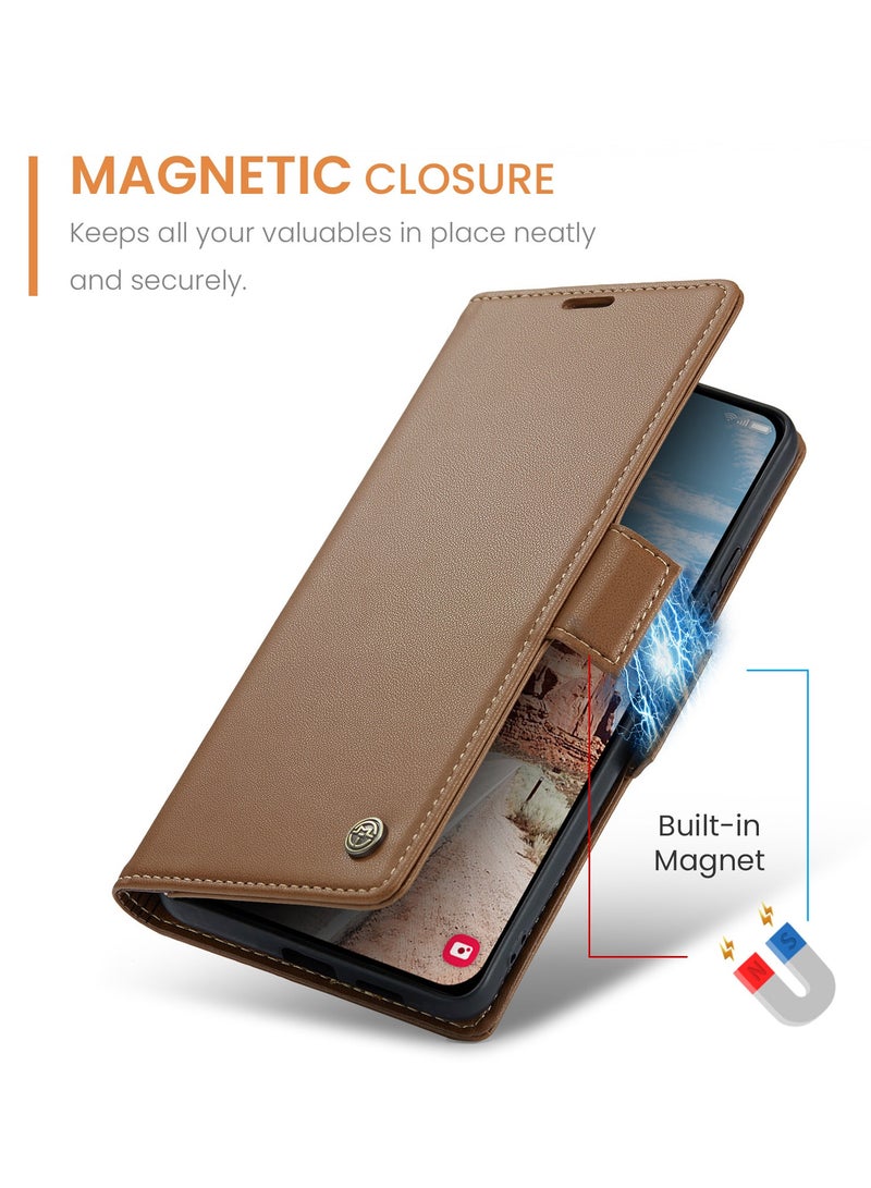غطاء لهاتف Samsung Galaxy S25 FE، غطاء فليب من جلد PU مع حامل بطاقات، إغلاق مغناطيسي مقاوم لسرقة RFID، حامل قابل للطي، وغطاء واقٍ ممتص للصدمات - Image 3