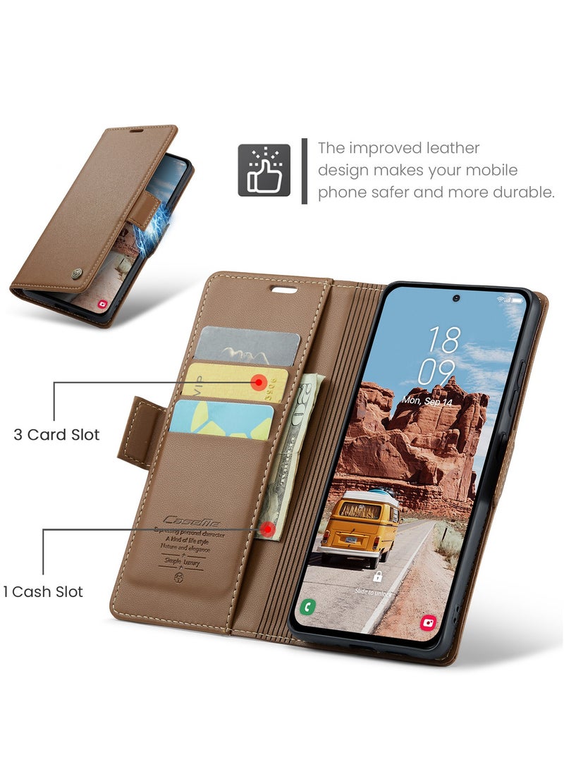 غطاء لهاتف Samsung Galaxy S25 FE، غطاء فليب من جلد PU مع حامل بطاقات، إغلاق مغناطيسي مقاوم لسرقة RFID، حامل قابل للطي، وغطاء واقٍ ممتص للصدمات - Image 2