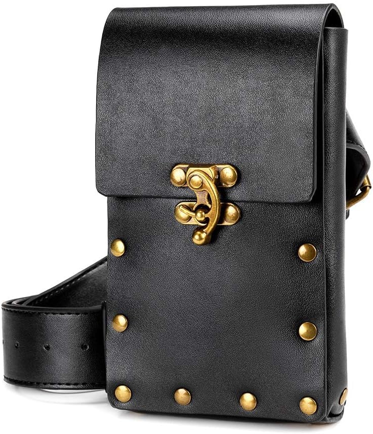 Larswon Renaissance Bag Medieval Belt Pouch Leather Belt Pouch Leg Phone Holder Festival Faire Accessories Black - Image 4