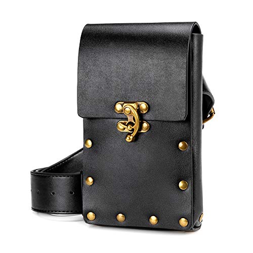 Larswon Renaissance Bag Medieval Belt Pouch Leather Belt Pouch Leg Phone Holder Festival Faire Accessories Black - Image 1