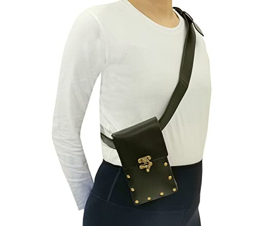 Larswon Renaissance Bag Medieval Belt Pouch Leather Belt Pouch Leg Phone Holder Festival Faire Accessories Black - Image 3