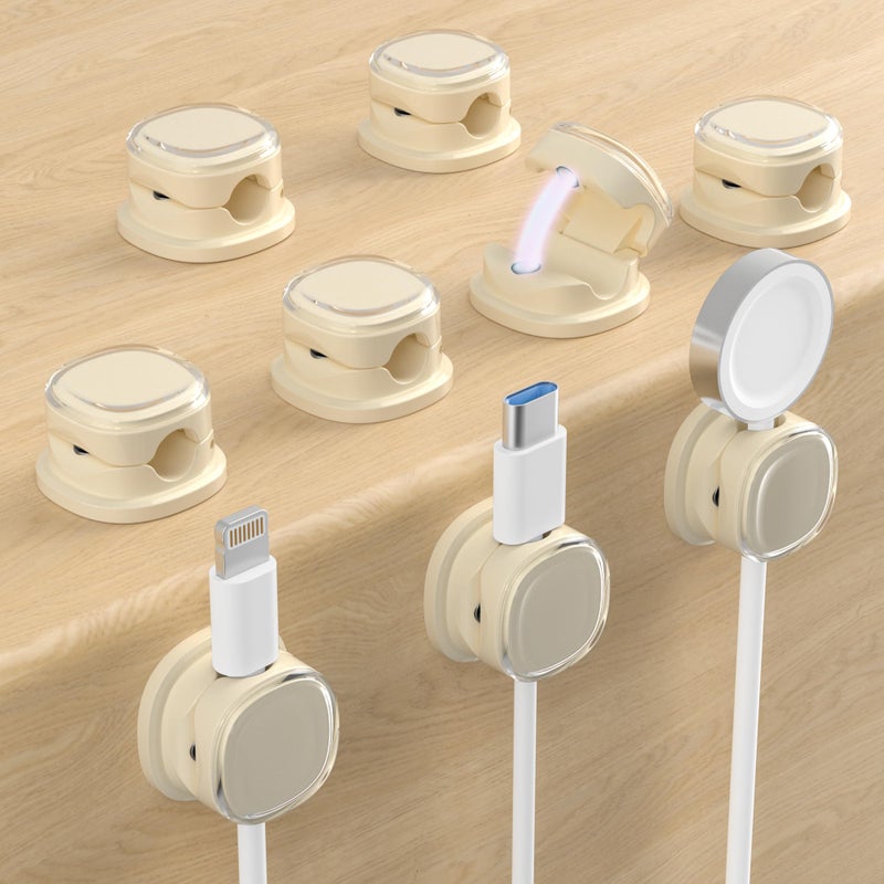 COOCAT Magnetic Cable Clips, Adjustable Cord Holder Management, Adhesive Wire Keeper Organizer for Home Office Desk Phone PC Car Wall Desktop Nightstand Appliance (9-PCS Apricot) - Image 1