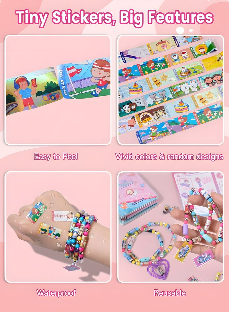 Chillspace Kids' Sticky Rolls Bracelet Kit, DIY Sticker Jewelry Toy Wearable Shareable, 32 Sticker Rolls Reusable 256 Stickers, Sticky Roll Bracelet Necklace Gift Kit with 6 Charms, 2 Pendants, Many Beads - Image 3