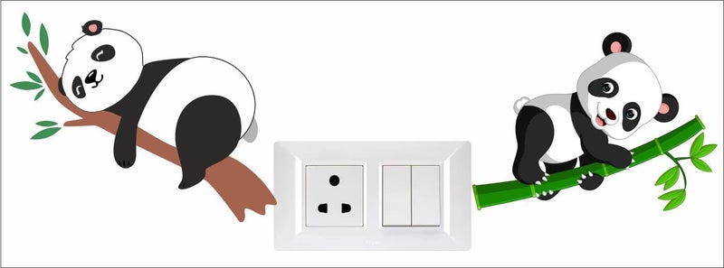SM Prints Cute Baby Panda Tree Switch Board Wall Sticker Switch Panel Sticker for Home Decor 8 Pcs PVC Vinyl Sticker - Image 4