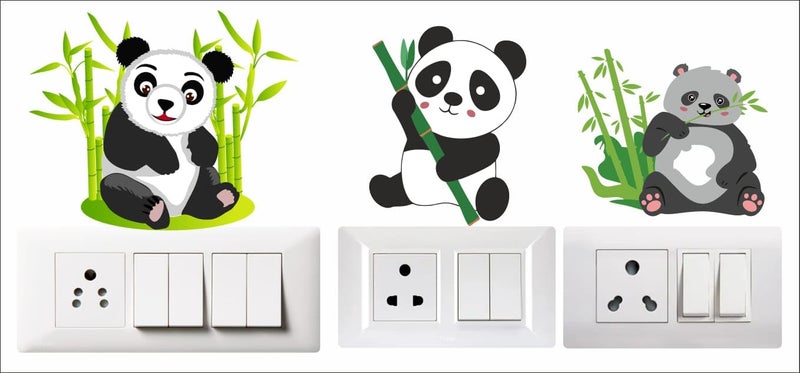 SM Prints Cute Baby Panda Tree Switch Board Wall Sticker Switch Panel Sticker for Home Decor 8 Pcs PVC Vinyl Sticker - Image 3