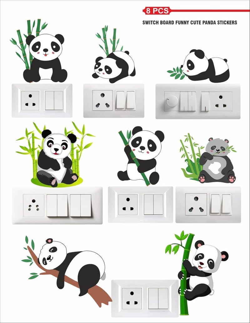 SM Prints Cute Baby Panda Tree Switch Board Wall Sticker Switch Panel Sticker for Home Decor 8 Pcs PVC Vinyl Sticker - Image 2