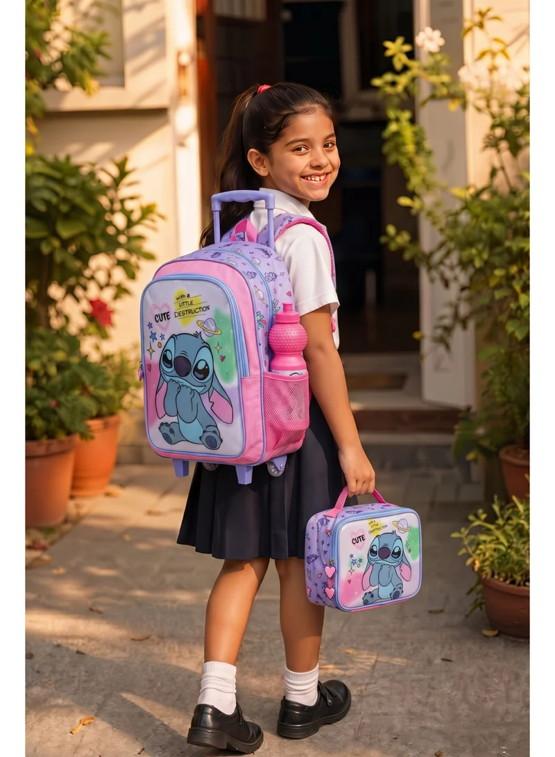ديزني Disney Stitch 5-in-1 Trolley Backpack Set 18" | School Bag with Lunch Bag, Lunch Box, Water Bottle & Pencil Case