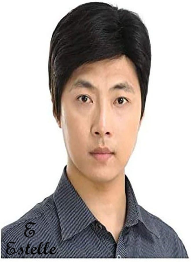 Estelle Natural Fluffy Man Wigs Middle Aged Men Short Limitation Human Hair Toupee Black No 03  - Image 1