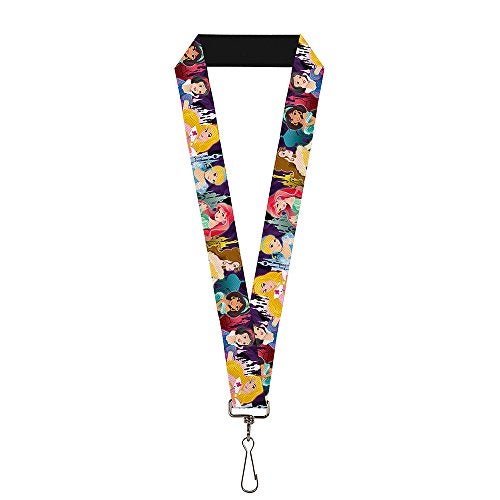 Buckle Down unisex adults Lanyard - 1.0 Disney Princess Poses/Castle Silhouettes Pur Key Chain, Multicolor, One Size US - Image 1