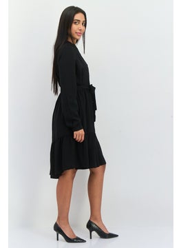 SELECTED FEMME Women Solid Midi Party Dress, Black  - Image 3