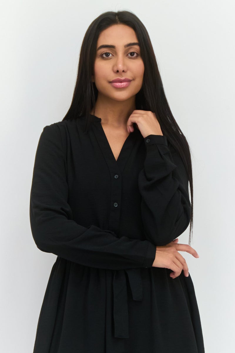 Selected Femme Women Solid Midi Party Dress, Black - Image 2