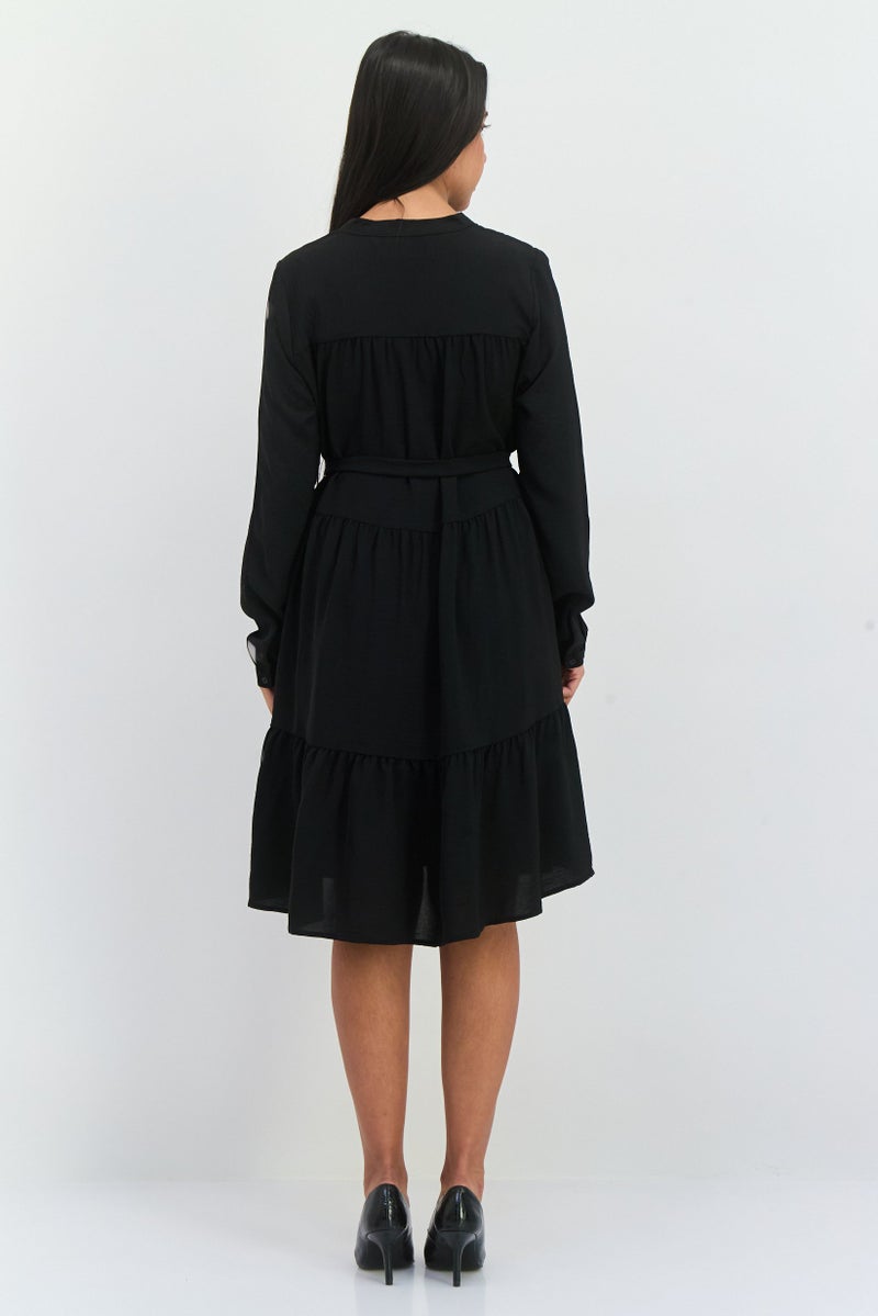 Selected Femme Women Solid Midi Party Dress, Black - Image 4