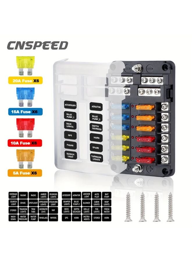12 Way 12V 24V 100A Blade Fuse Box With LED Warning Light Copper Material For Car Boat Marine Truck - Image 2