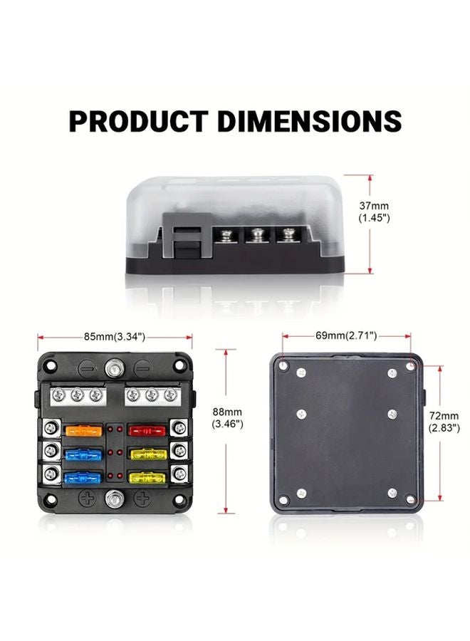 12 Way 12V 24V 100A Blade Fuse Box With LED Warning Light Copper Material For Car Boat Marine Truck - Image 5