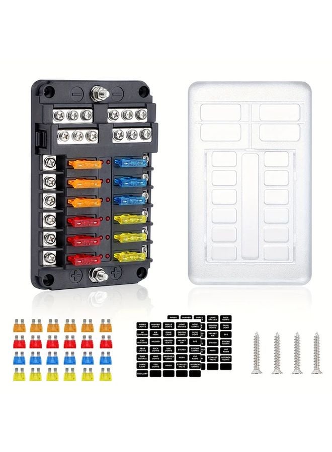 12 Way 12V 24V 100A Blade Fuse Box With LED Warning Light Copper Material For Car Boat Marine Truck - Image 1