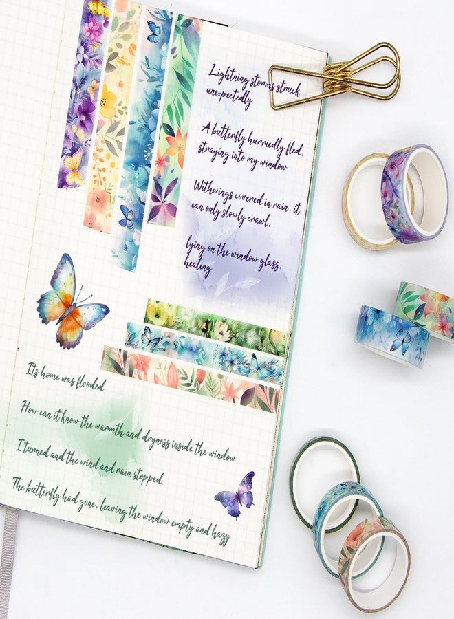 Geesinimo Washi Tape Set of 20 Rolls - Floral Butterfly Decorative Masking Tape, Adhesive Tape for Diary Supplies with Markers, Garbage Diary, DIY Crafts, Supply - Image 4
