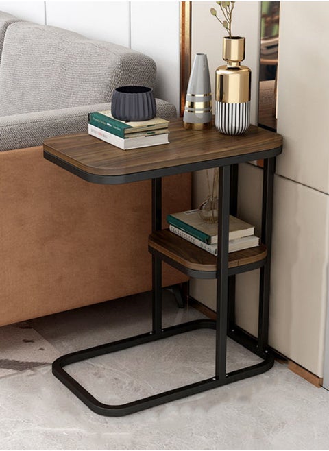 C Shaped End Table, 2-Tier Sturdy C Table with Storage Narrow Side Table for Living Room Bedroom with Metal Frame, Industrial Small Bedside Table Sofa Couch Table for Small Space