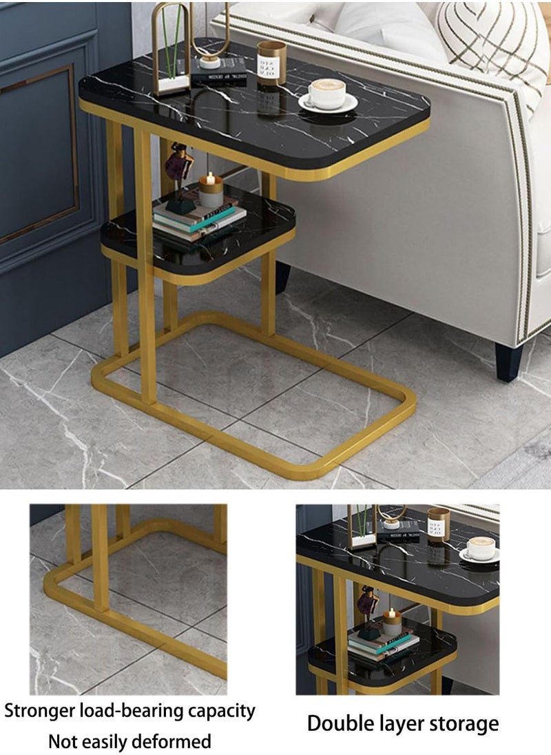 C Shaped End Table, 2-Tier Sturdy C Table with Storage Narrow Side Table for Living Room Bedroom with Metal Frame, Industrial Small Bedside Table Sofa Couch Table for Small Space