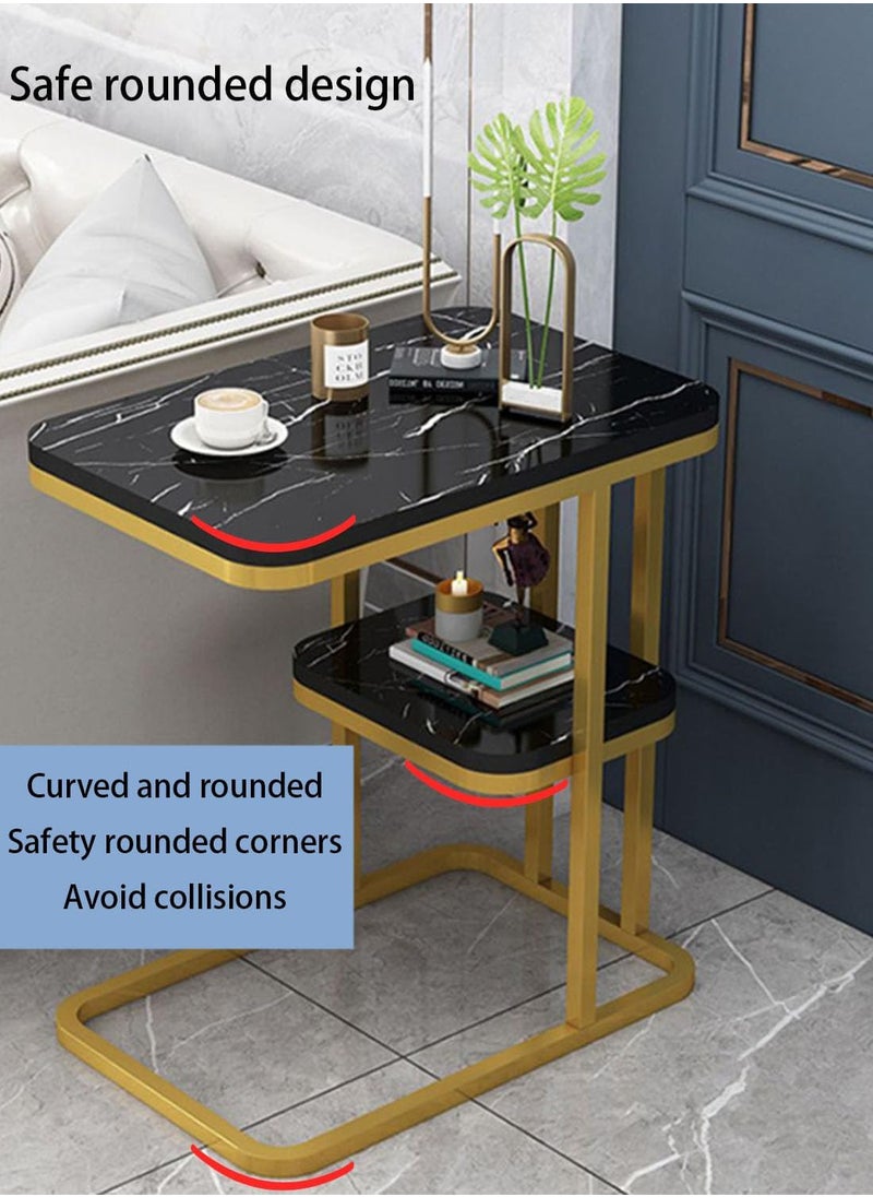 C Shaped End Table, 2-Tier Sturdy C Table with Storage Narrow Side Table for Living Room Bedroom with Metal Frame, Industrial Small Bedside Table Sofa Couch Table for Small Space