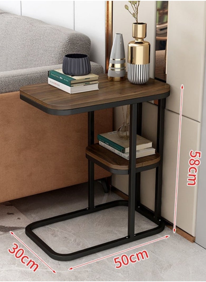 C Shaped End Table, 2-Tier Sturdy C Table with Storage Narrow Side Table for Living Room Bedroom with Metal Frame, Industrial Small Bedside Table Sofa Couch Table for Small Space
