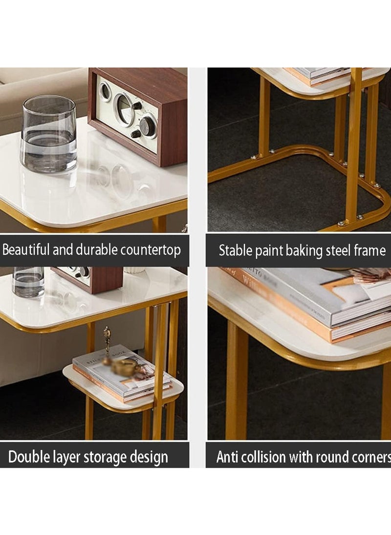 C Shaped End Table, 2-Tier Sturdy C Table with Storage Narrow Side Table for Living Room Bedroom with Metal Frame, Industrial Small Bedside Table Sofa Couch Table for Small Space