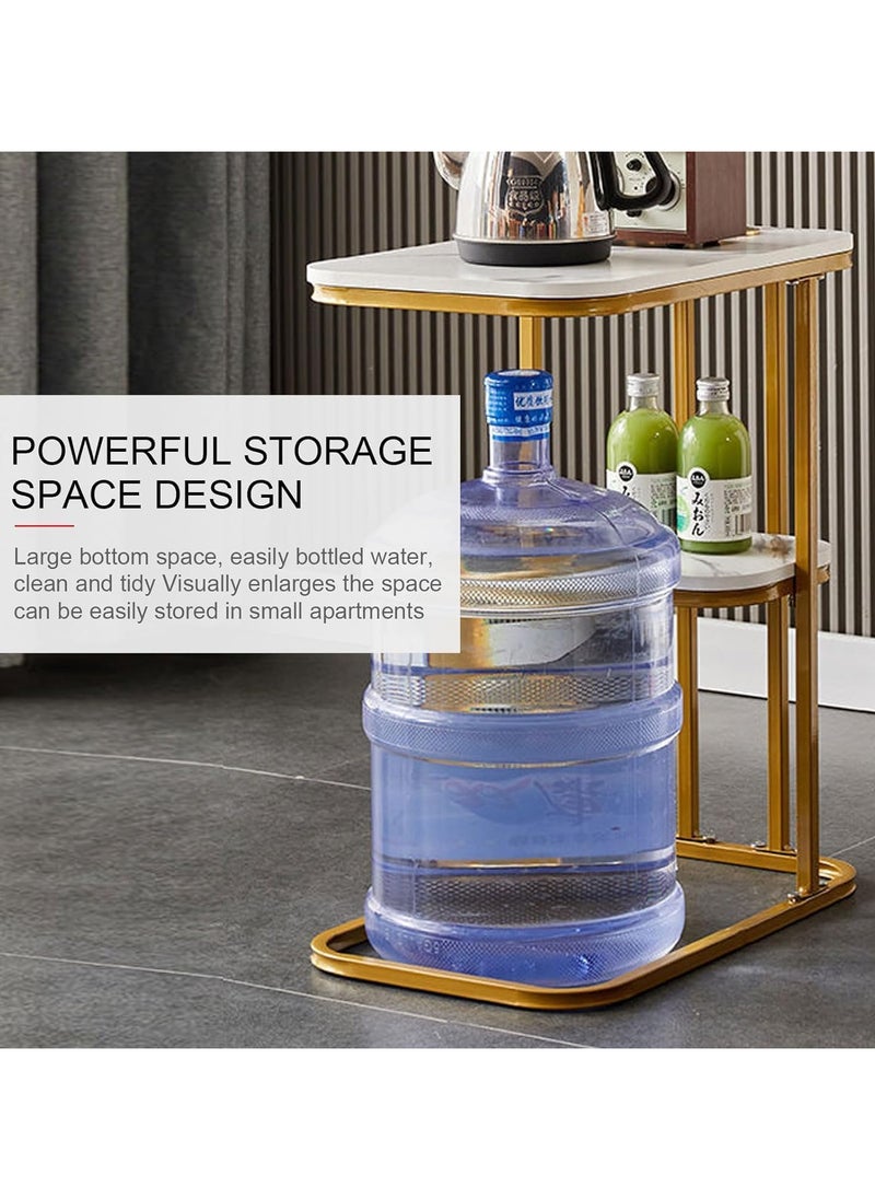 C Shaped End Table, 2-Tier Sturdy C Table with Storage Narrow Side Table for Living Room Bedroom with Metal Frame, Industrial Small Bedside Table Sofa Couch Table for Small Space