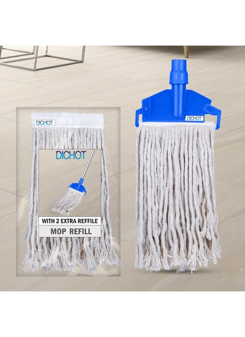 DICHOT Wet Mop Refill 300 GM with Clip and Check Duster Cloth Blue Pack of 3