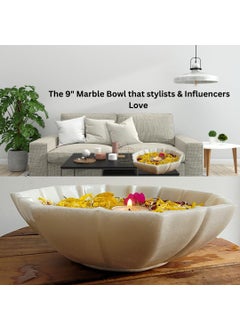 R&M R&M RM Flower Bowl Marble Urli | Showpiece Decor Fruit Bowl, Birdbath, Kitchen, Pooja Room, Desk, Dinner Table | Gift for Anniversary, Birthday, Festival & Ceremony Marble Candle Holder Bowl | White  - Image 2