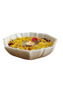 R&M R&M RM Flower Bowl Marble Urli | Showpiece Decor Fruit Bowl, Birdbath, Kitchen, Pooja Room, Desk, Dinner Table | Gift for Anniversary, Birthday, Festival & Ceremony Marble Candle Holder Bowl | White  - Image 1