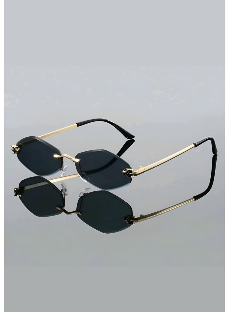 إم إي سي نظارات شمسية نسائية أنيقة بدون إطار على شكل ماسة بطبعة جلد النمر - إكسسوار عصري - Image 1