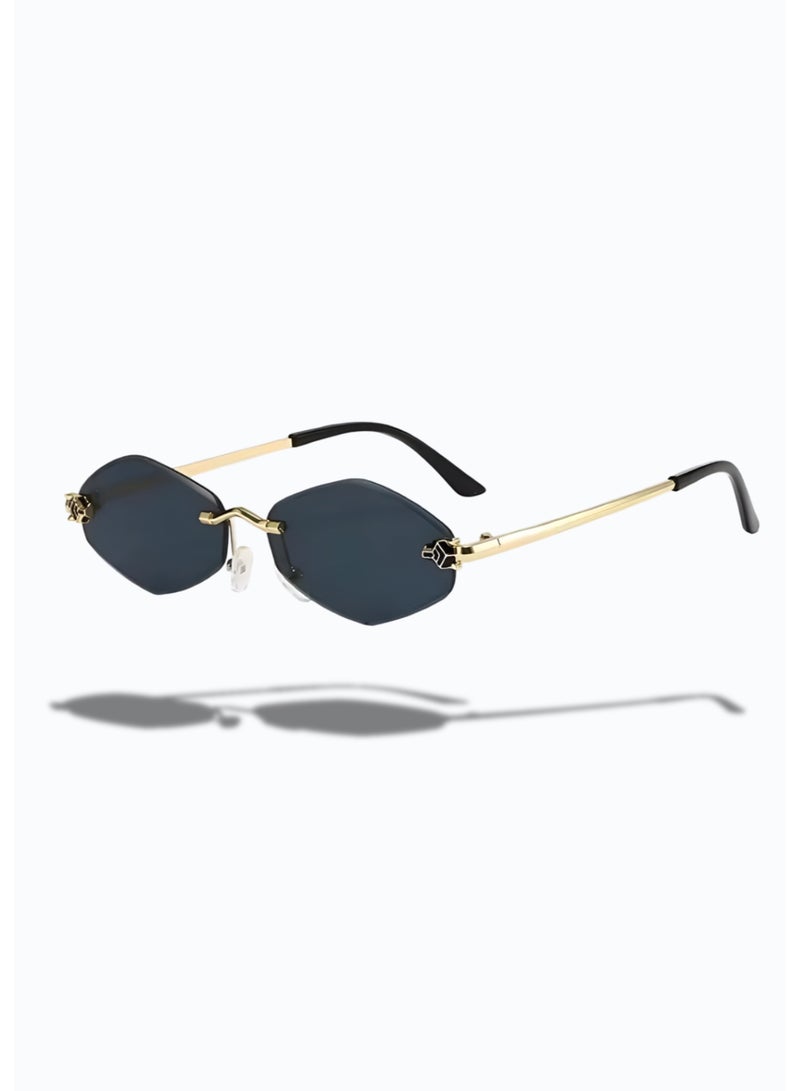 إم إي سي نظارات شمسية نسائية أنيقة بدون إطار على شكل ماسة بطبعة جلد النمر - إكسسوار عصري - Image 3