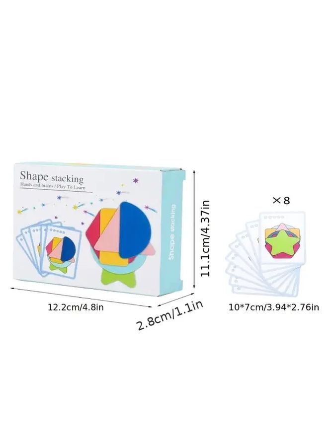 Geometric Shape Stacking Cards Laminated Wood Educational Sorting Toy - Image 2