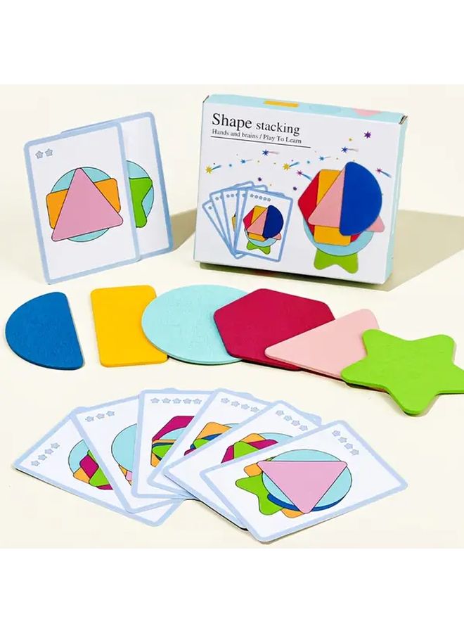 Geometric Shape Stacking Cards Laminated Wood Educational Sorting Toy - Image 1