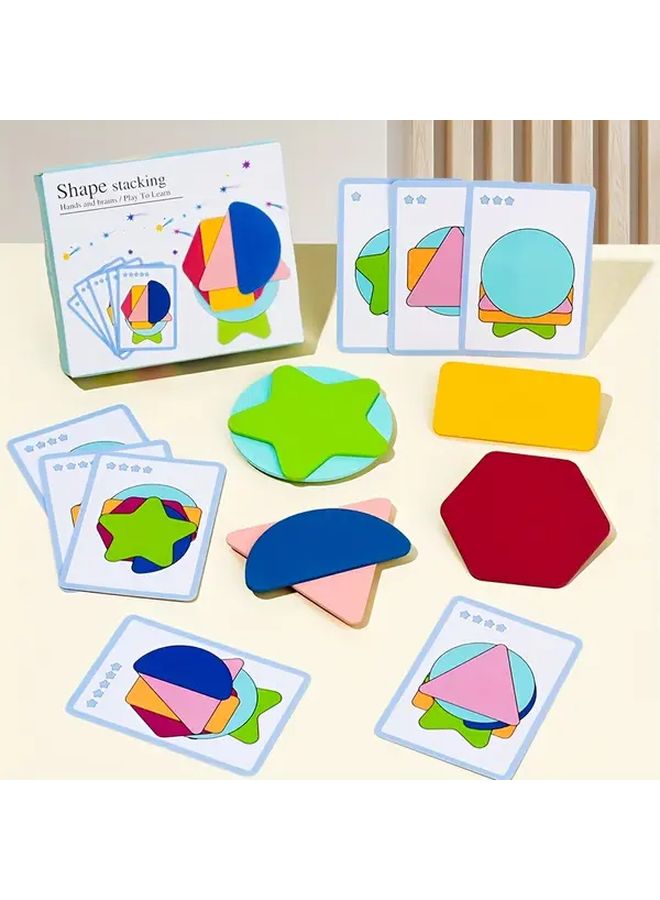 Geometric Shape Stacking Cards Laminated Wood Educational Sorting Toy - Image 4