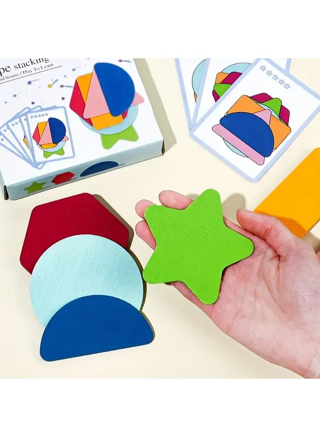 Geometric Shape Stacking Cards Laminated Wood Educational Sorting Toy - Image 5