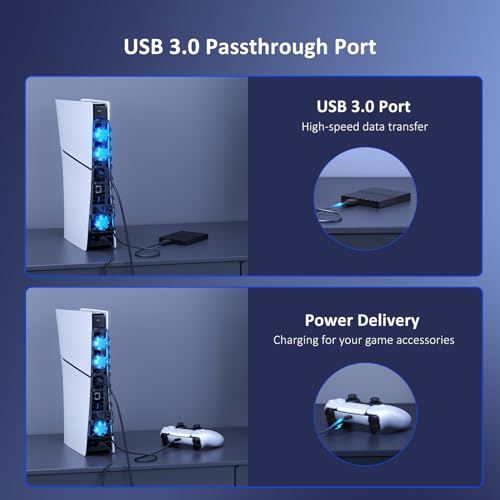 NexiGo PS5 Slim Silent Enhanced Cooling Fan with Adjustable Speed, Auto Power On/Off, with USB 3.0 Port, Efficient Cooling System for Both PS5 Slim Disc and Digital Editions - Image 3