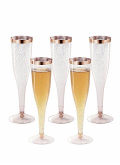 KASTWAVE Plastic Drink Flutes Disposable, Gold Rim Gold Glitter Plastic Drink Flutes Disposable for Parties Clear Plastic Cups, drinks Glasses, Wedding and Shower Party Supplies 12 PCS (Rose Gold)  - Image 1