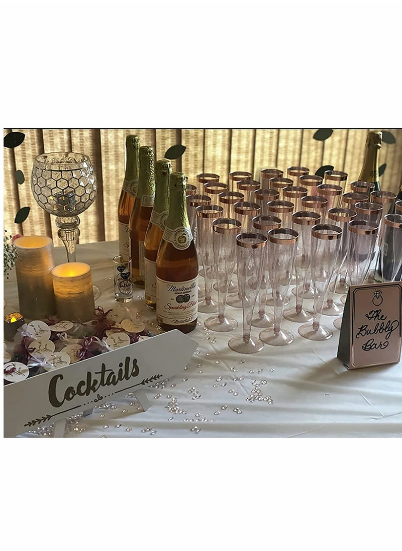 KASTWAVE Plastic Drink Flutes Disposable, Gold Rim Gold Glitter Plastic Drink Flutes Disposable for Parties Clear Plastic Cups, drinks Glasses, Wedding and Shower Party Supplies 12 PCS (Rose Gold)  - Image 5