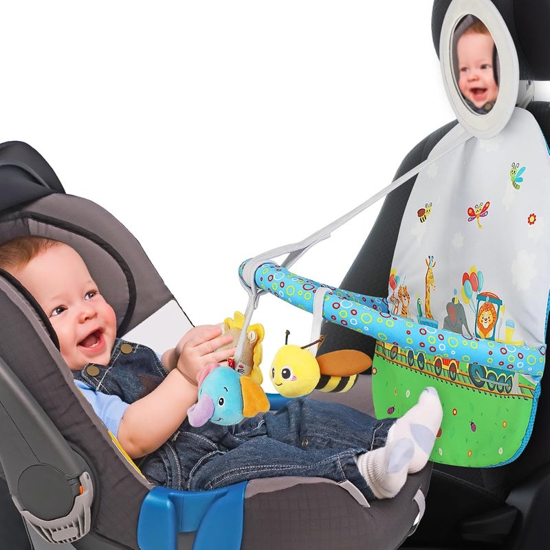 Caterbee Baby car seat toy with Rear Mirror and arch activity center for play and kick 0 Months up (Forest) - Image 2