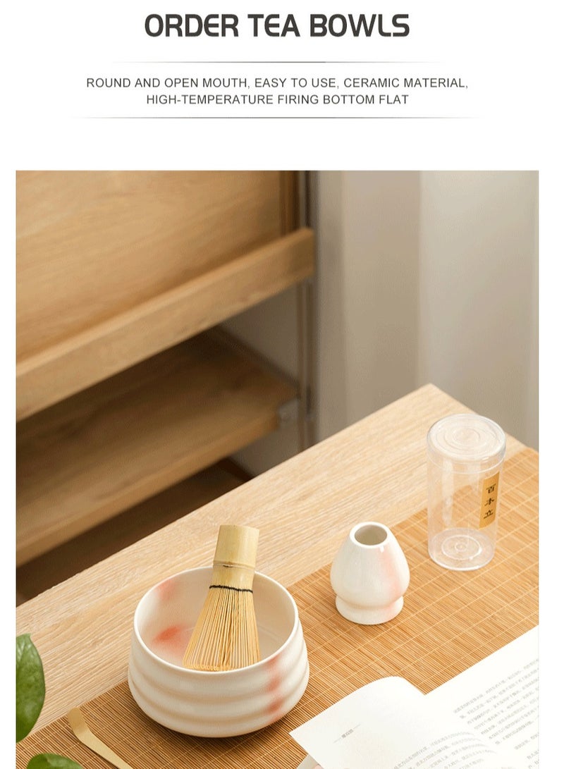 EZGOZ 4-Pieces Matcha Tea Set, Traditional Japanese Handmade Matcha Whisk Kit, Perfect for Tea Ceremony, Gift Giving, and Daily Relaxation-White&Red  - Image 4