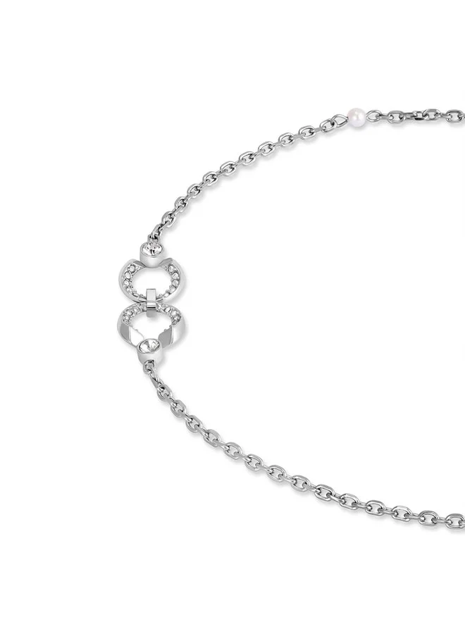 شيروتي 1881 قلادة فضية طويلة للنساء بتعليقات حرف سي مزدوجة وكريستال