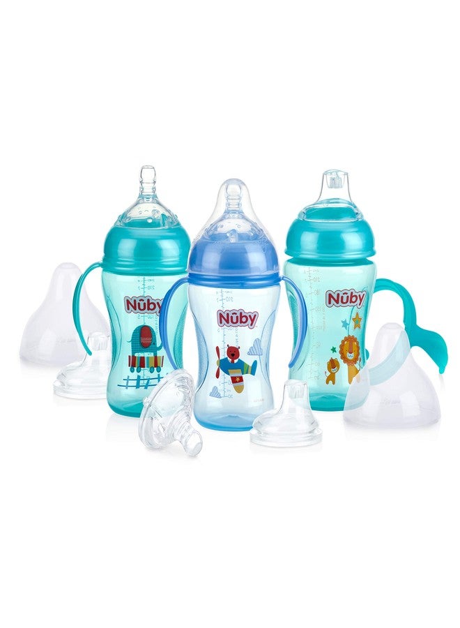 Nuby Non-Drip 3-Stage Nurser with Wide Neck - Bottle to Sippy Cup - (3-Pack) 11 Oz - 3+ Months - Image 1