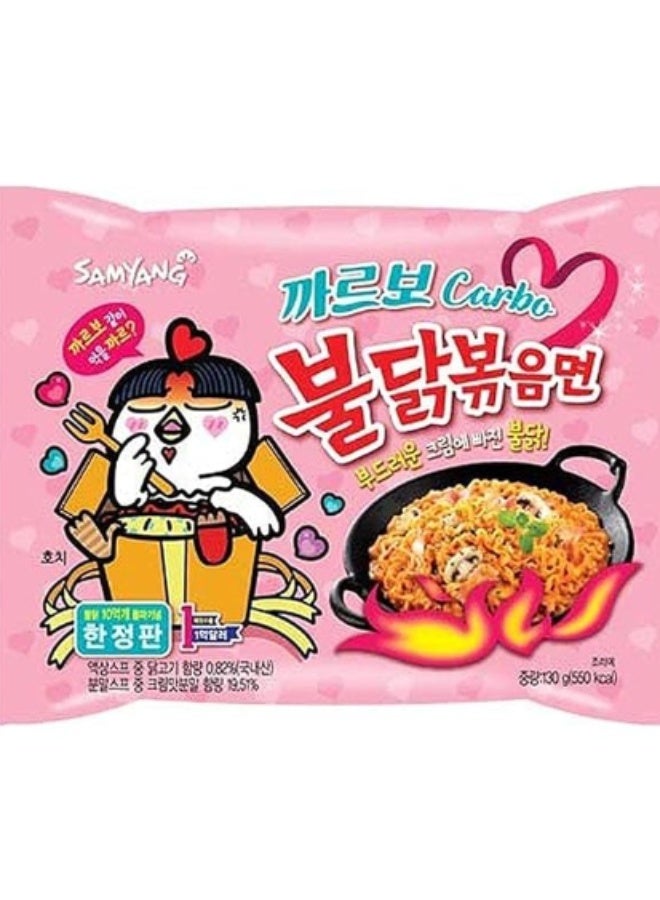 Samyang Buldak Carbo Hot Chicken Flavor Ramen 130g – Korean Spicy Creamy Instant Noodles, Rich Carbonara Sauce, Quick & Easy Meal, Authentic Korean Taste - Image 1